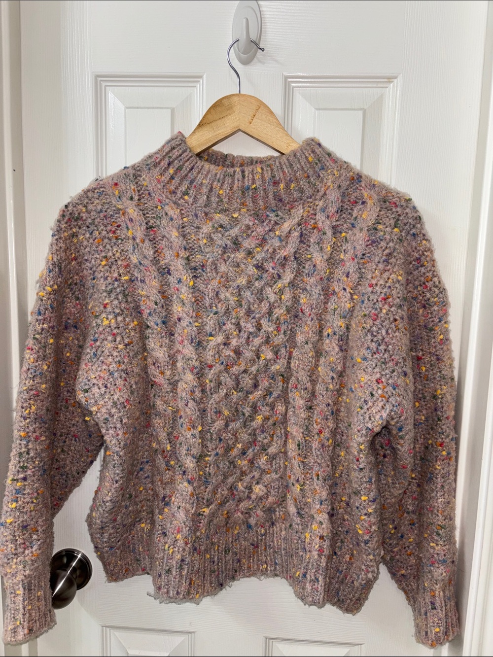 Harper Mauve Speckled Cable Knit Crewneck Sweater
